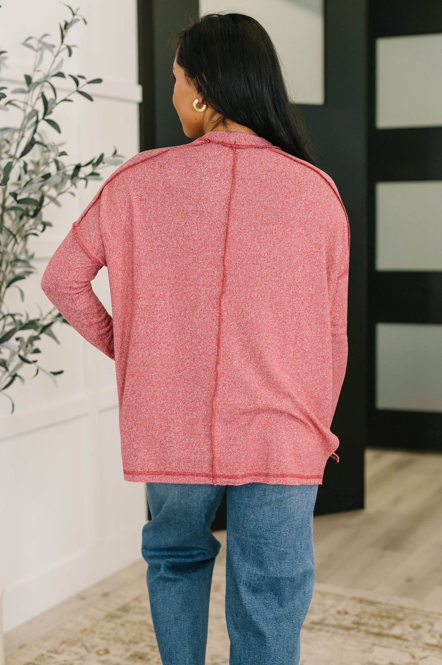 Mellow Mood Heathered Pullover in Dark Red - Southern Divas Boutique