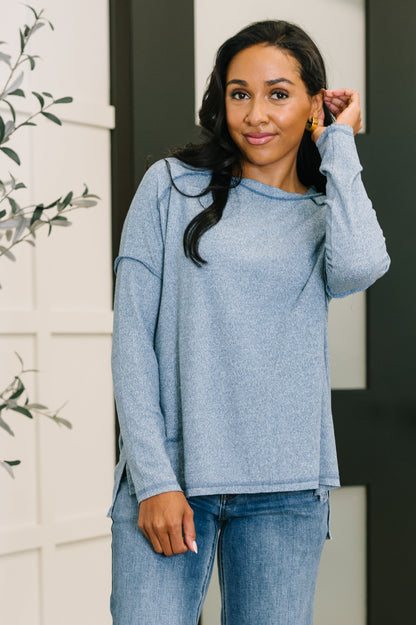 Mellow Mood Heathered Pullover in Dusty Blue - Southern Divas Boutique
