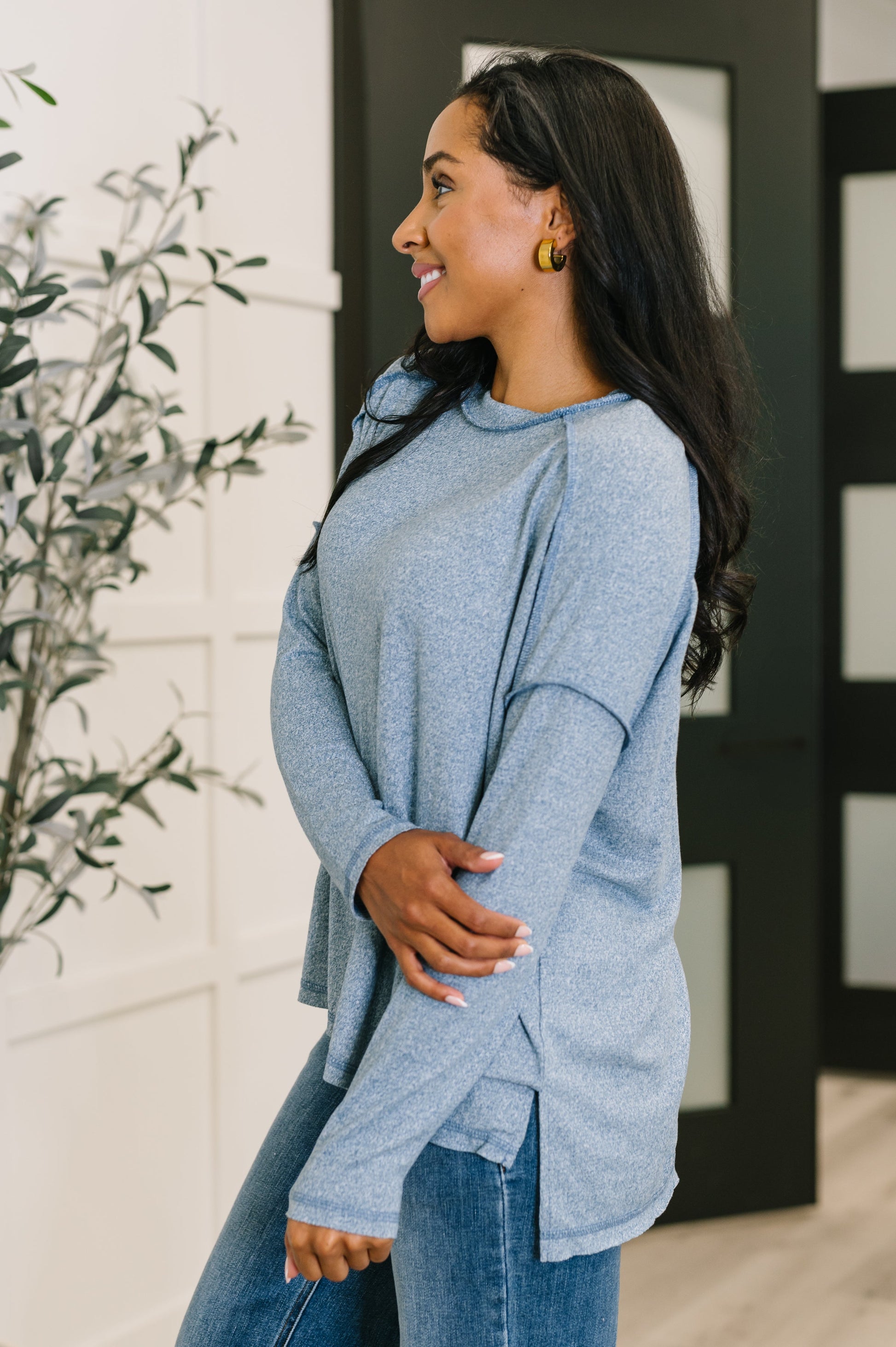 Mellow Mood Heathered Pullover in Dusty Blue - Southern Divas Boutique