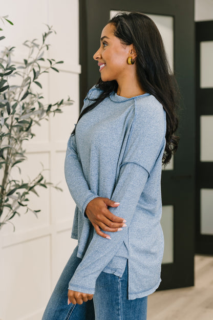 Mellow Mood Heathered Pullover in Dusty Blue - Southern Divas Boutique