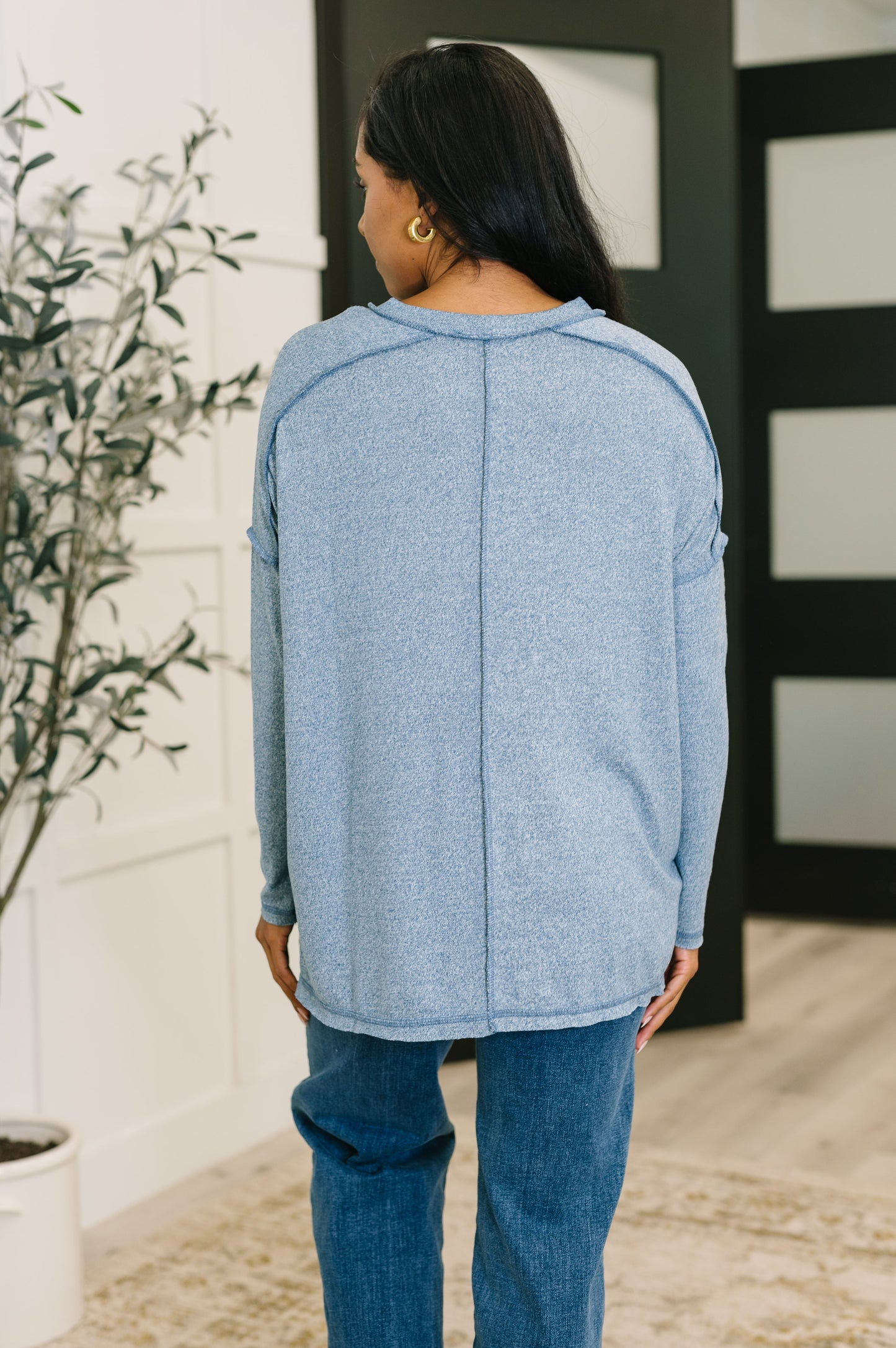 Mellow Mood Heathered Pullover in Dusty Blue - Southern Divas Boutique