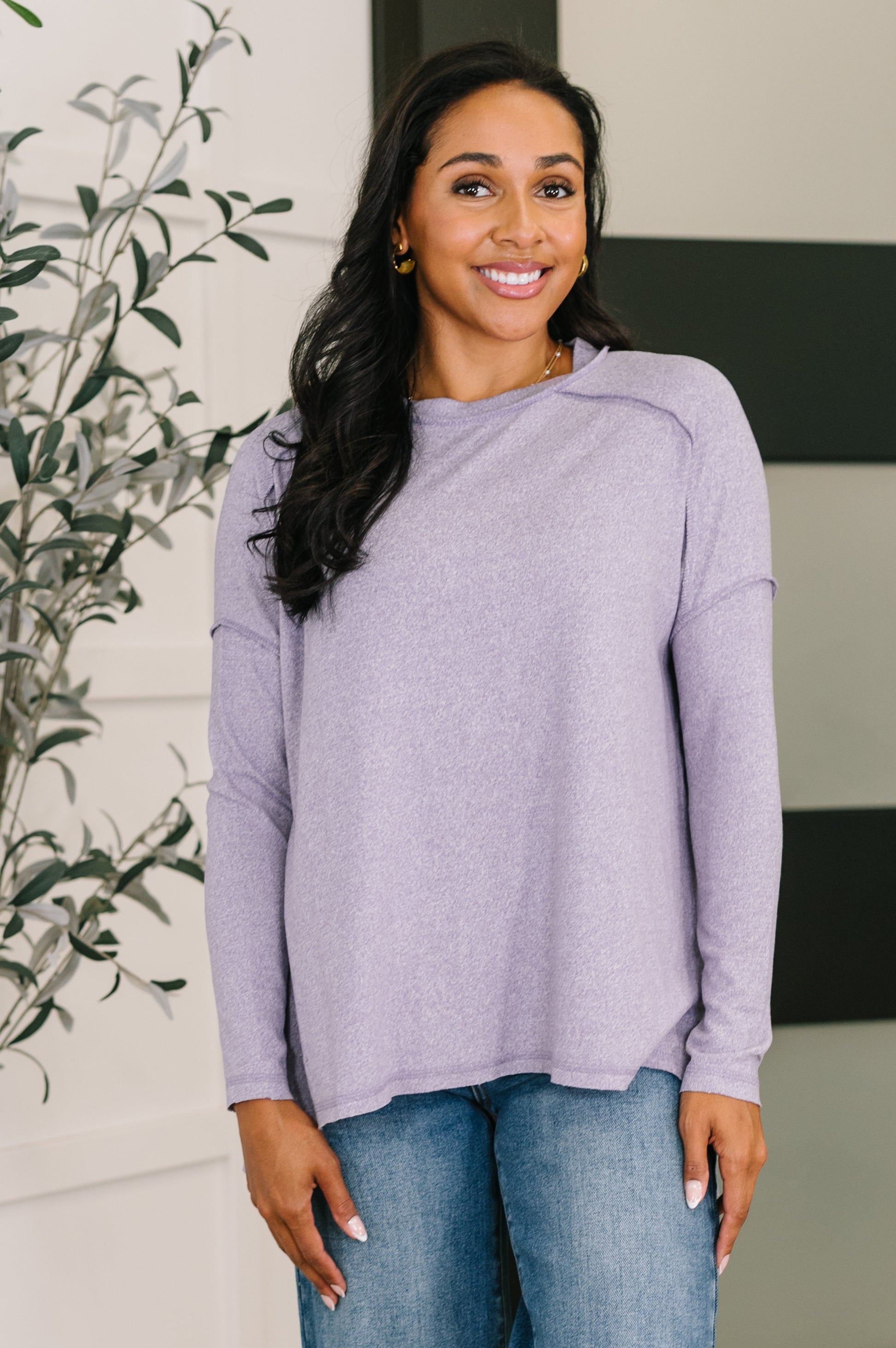 Mellow Mood Heathered Pullover in Lavender - Southern Divas Boutique