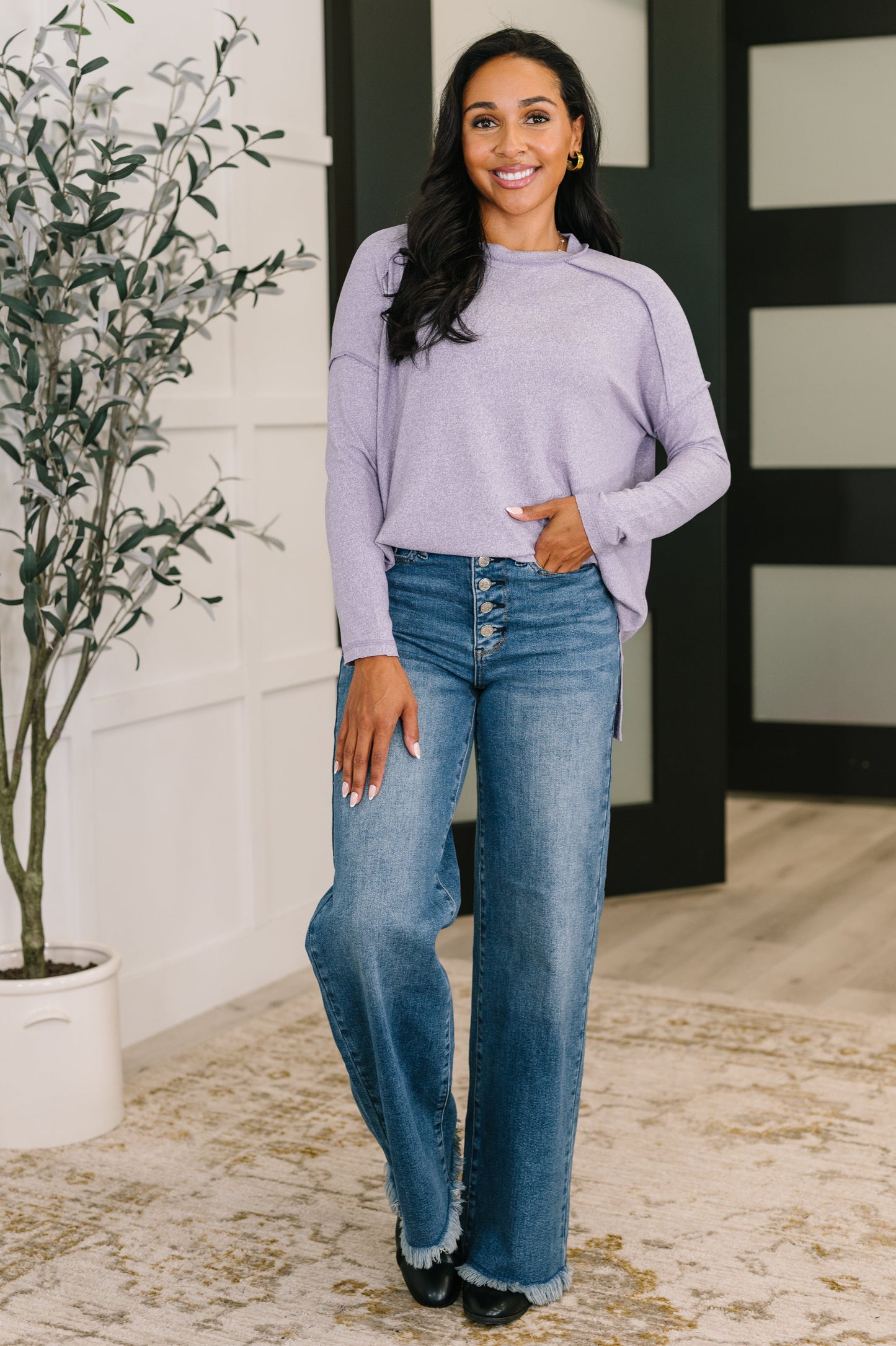 Mellow Mood Heathered Pullover in Lavender - Southern Divas Boutique