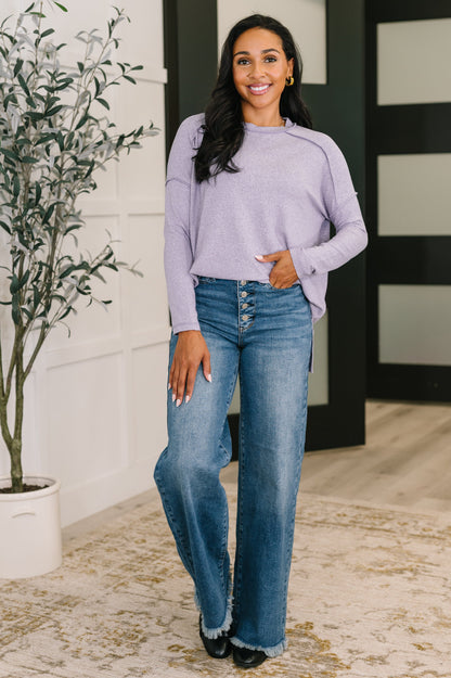 Mellow Mood Heathered Pullover in Lavender - Southern Divas Boutique