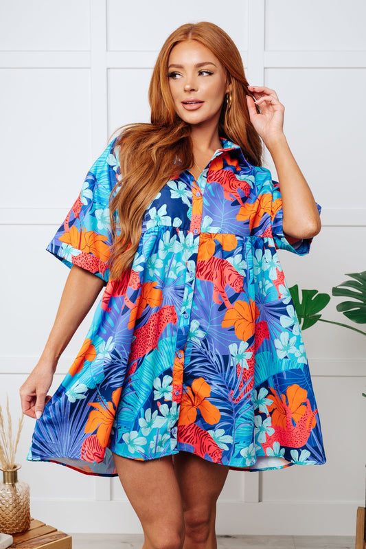 Mother Nature's Recipes Collared Dress in Blue - Southern Divas Boutique