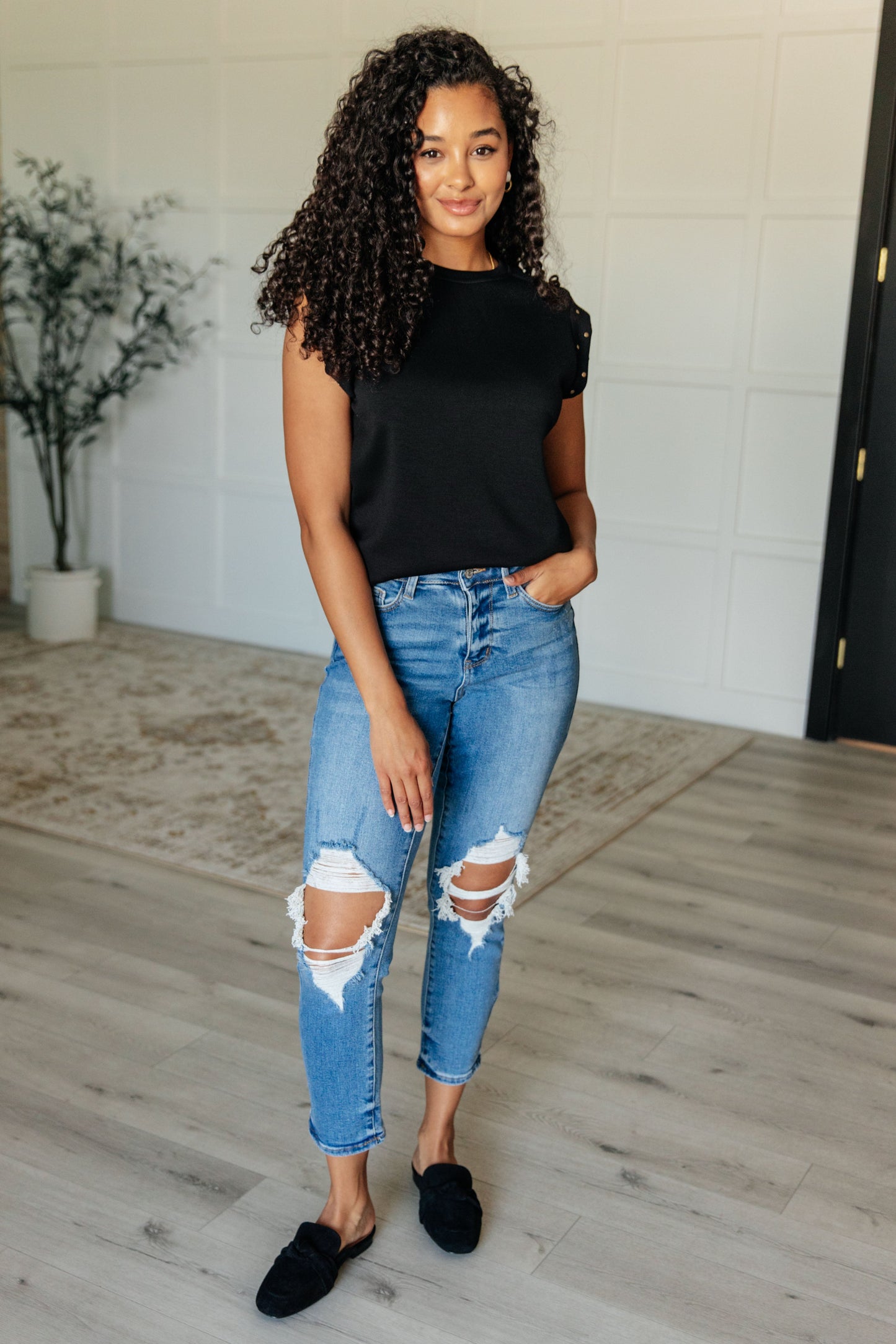 My Domain Studded Cap Sleeve Top - Southern Divas Boutique