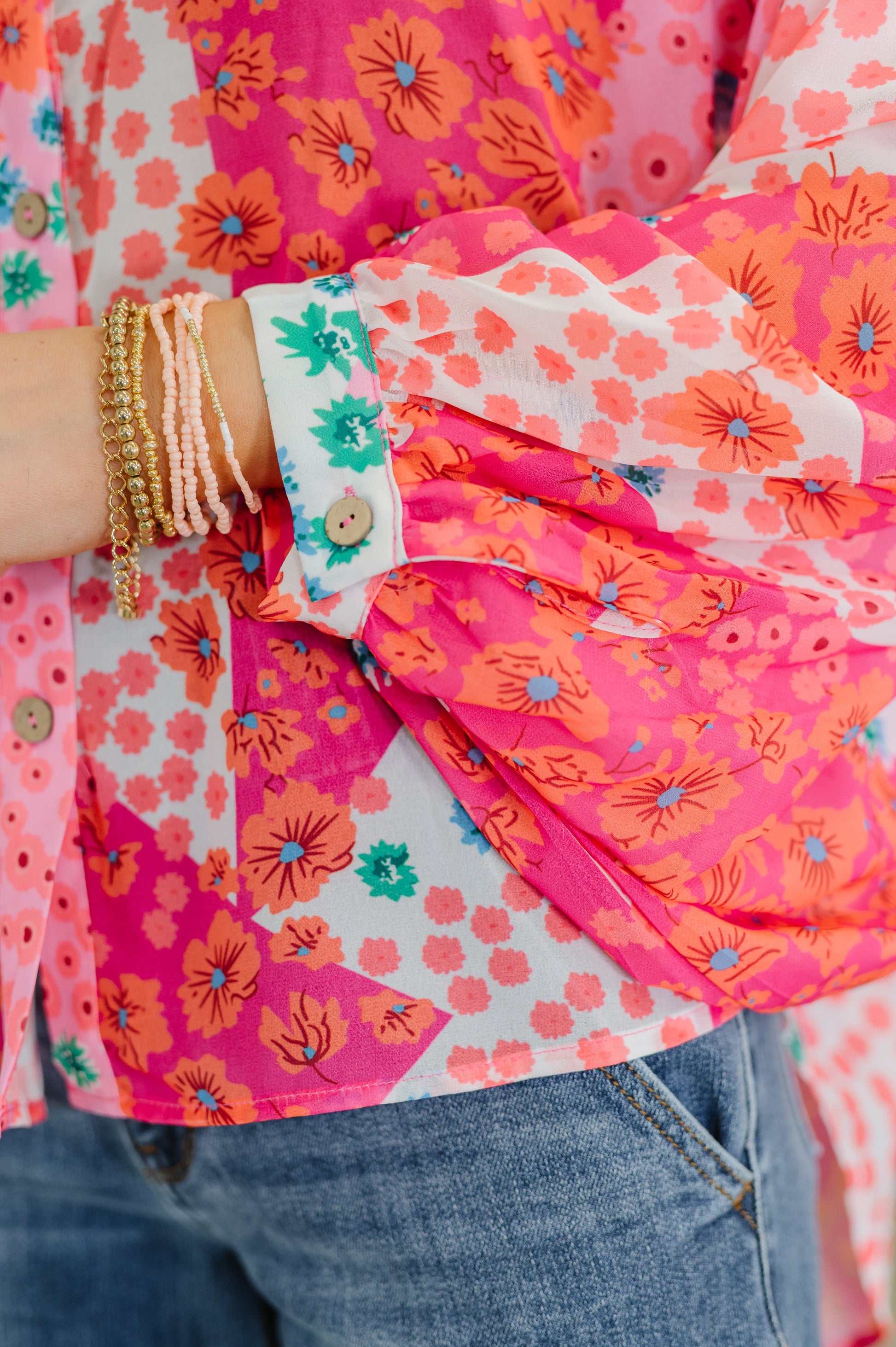 No Hesitation Mixed Print Blouse - Southern Divas Boutique