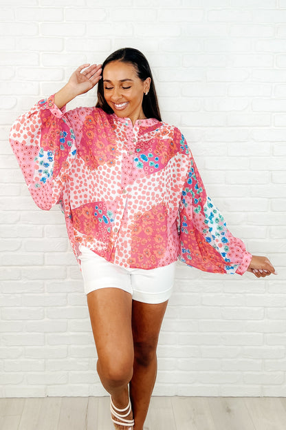 No Hesitation Mixed Print Blouse - Southern Divas Boutique