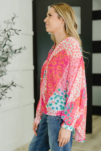 No Hesitation Mixed Print Blouse - Southern Divas Boutique