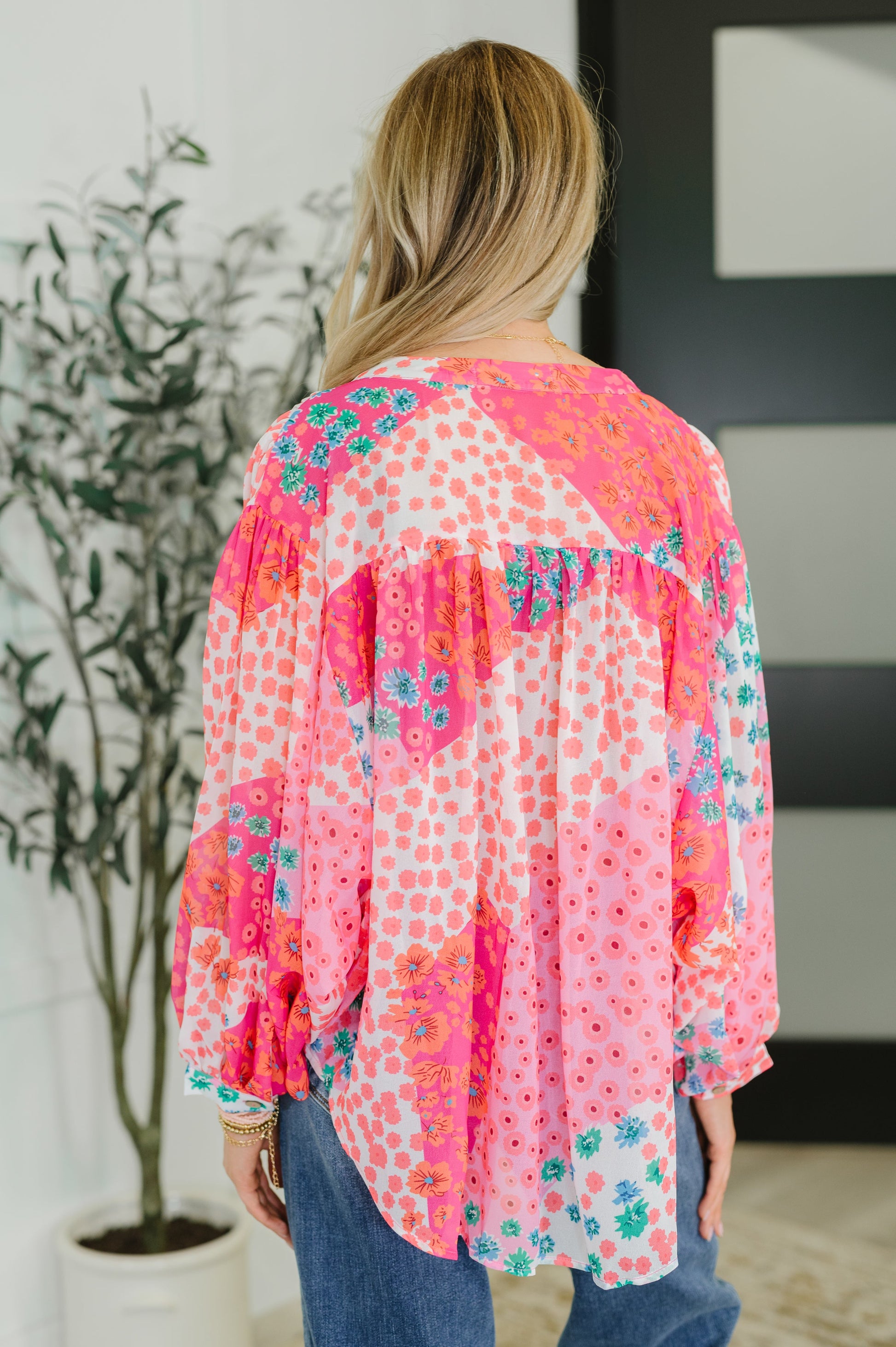 No Hesitation Mixed Print Blouse - Southern Divas Boutique