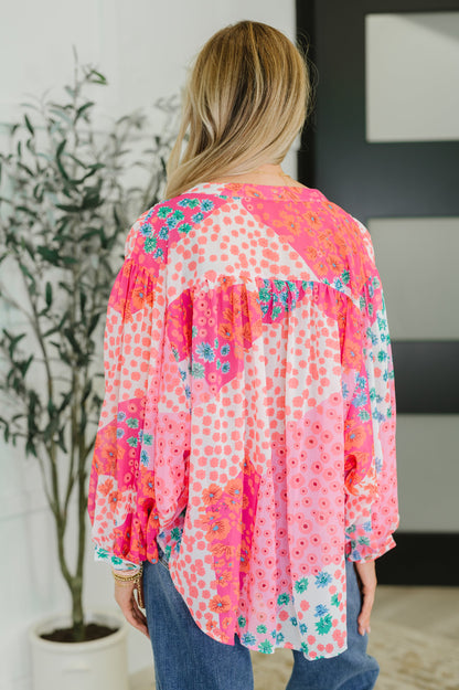 No Hesitation Mixed Print Blouse - Southern Divas Boutique