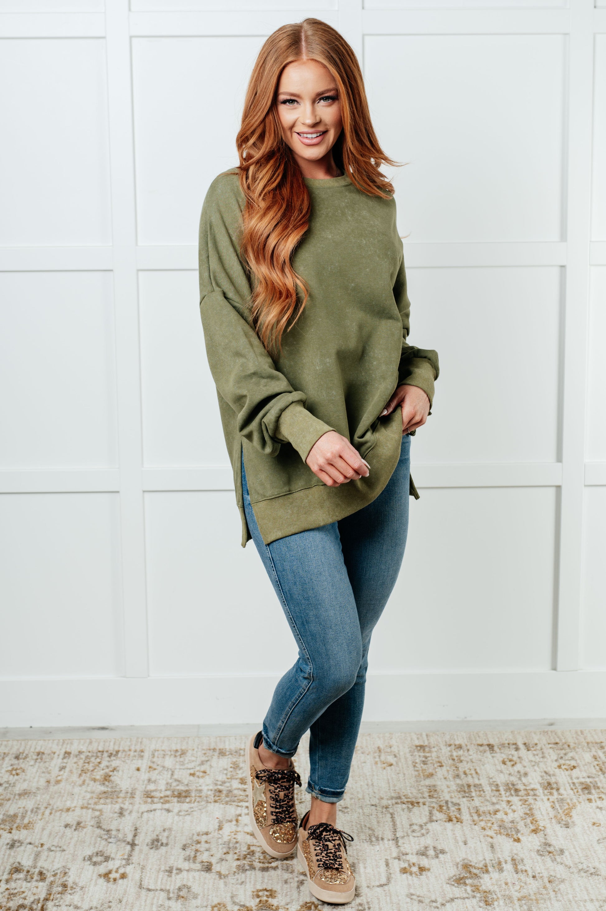 No Plain Jane Oversized Sweatshirt in Green - Southern Divas Boutique