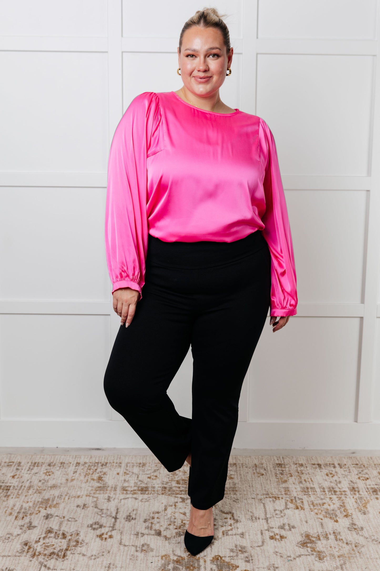 Not Exaggerating Satin Puff Sleeve Blouse - Southern Divas Boutique