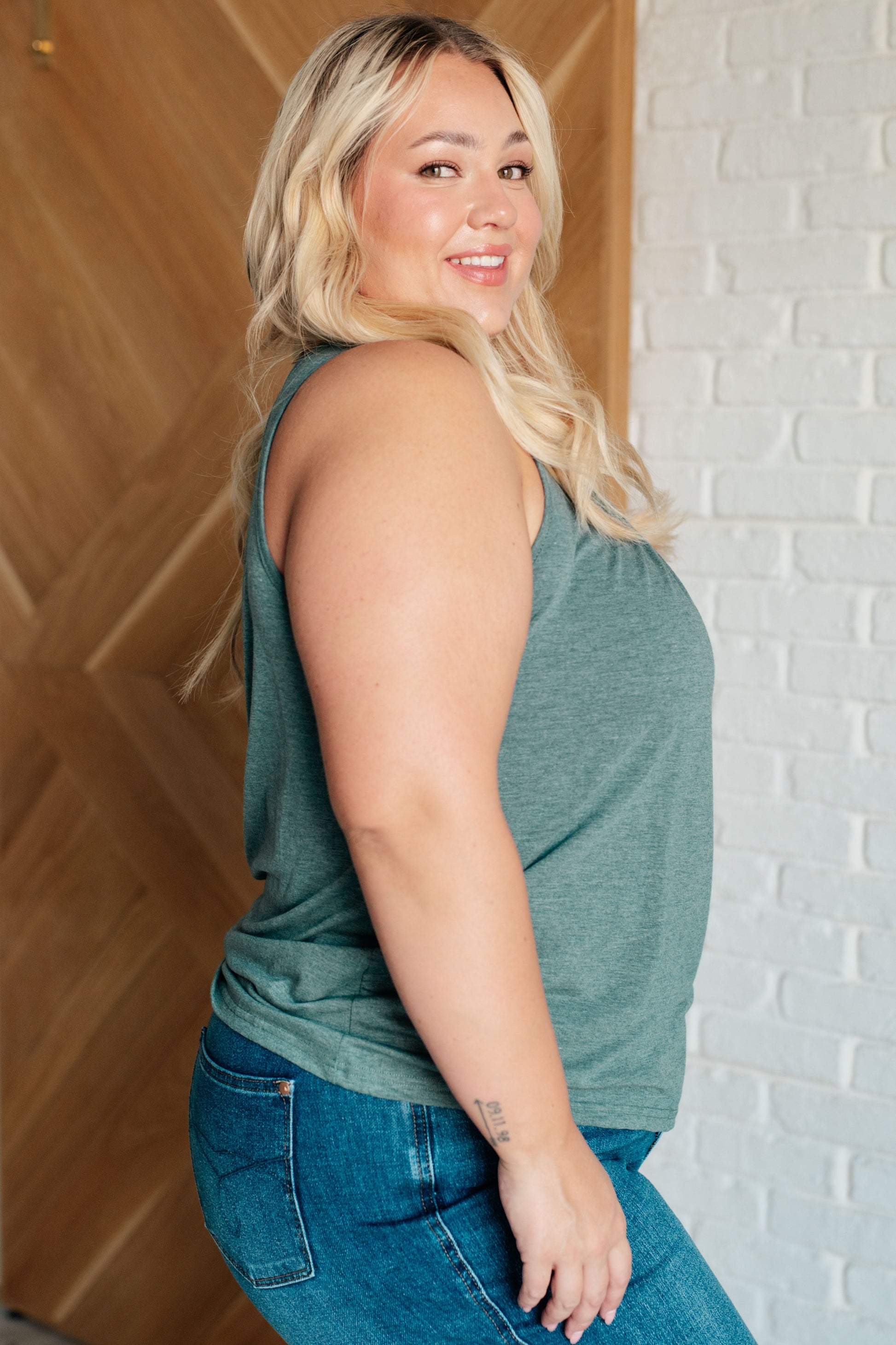 Not So Anxious V-Neck Tank in Mist - Southern Divas Boutique