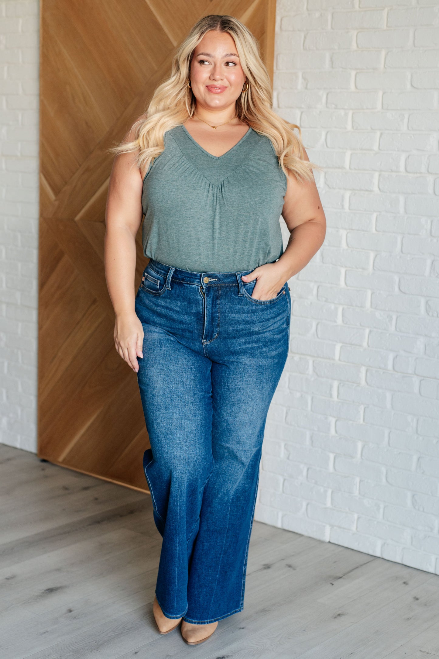 Not So Anxious V-Neck Tank in Mist - Southern Divas Boutique