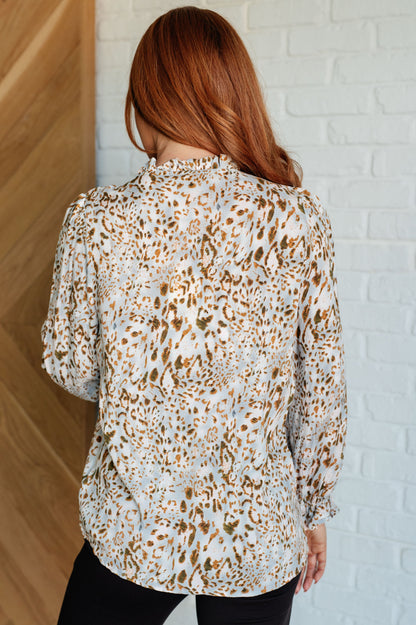 Office Safari Keyhole Tie Detail Blouse - Southern Divas Boutique