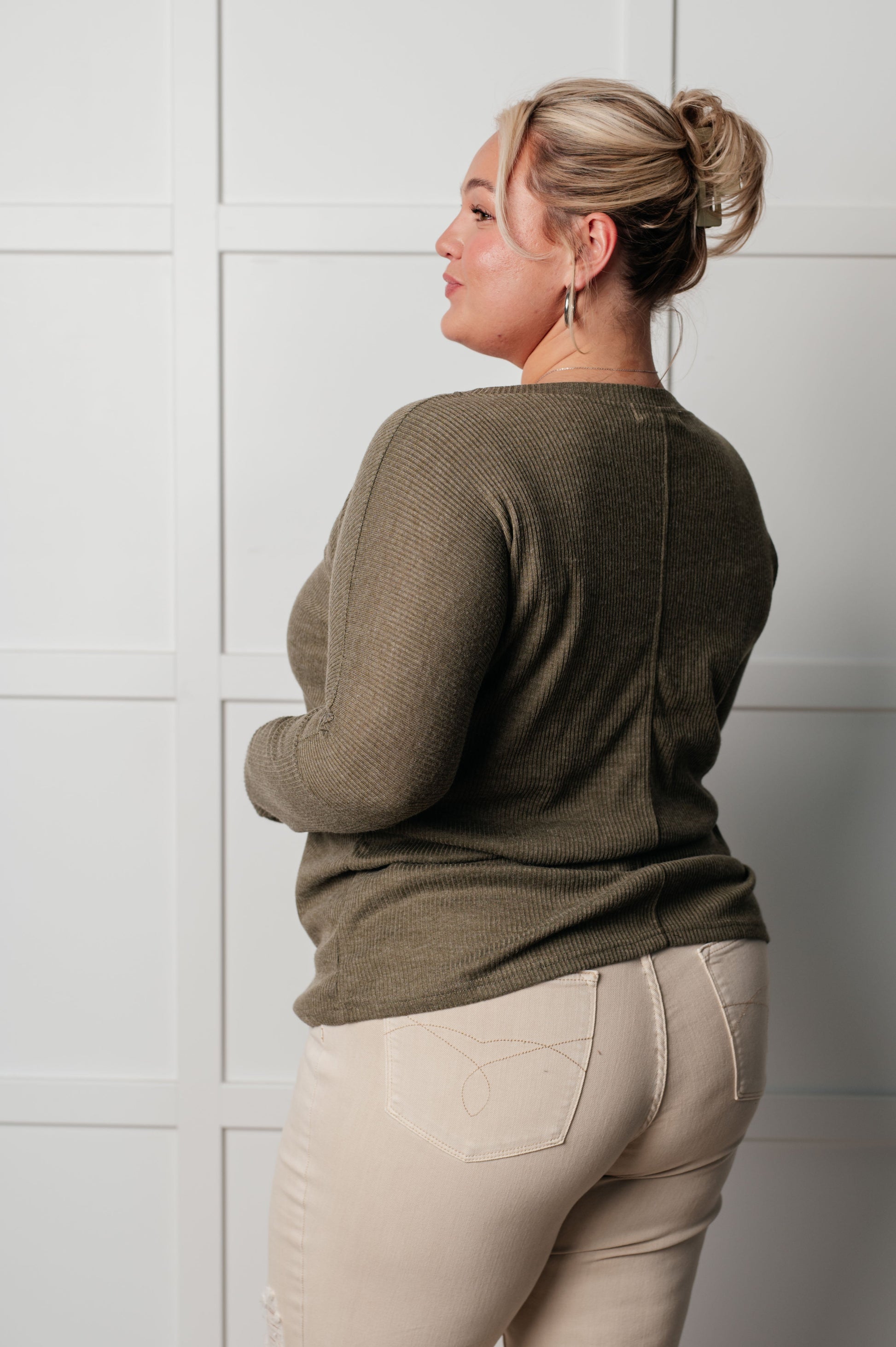 On a Roll Ribbed Knit V Neck Long Sleeve Top - Southern Divas Boutique