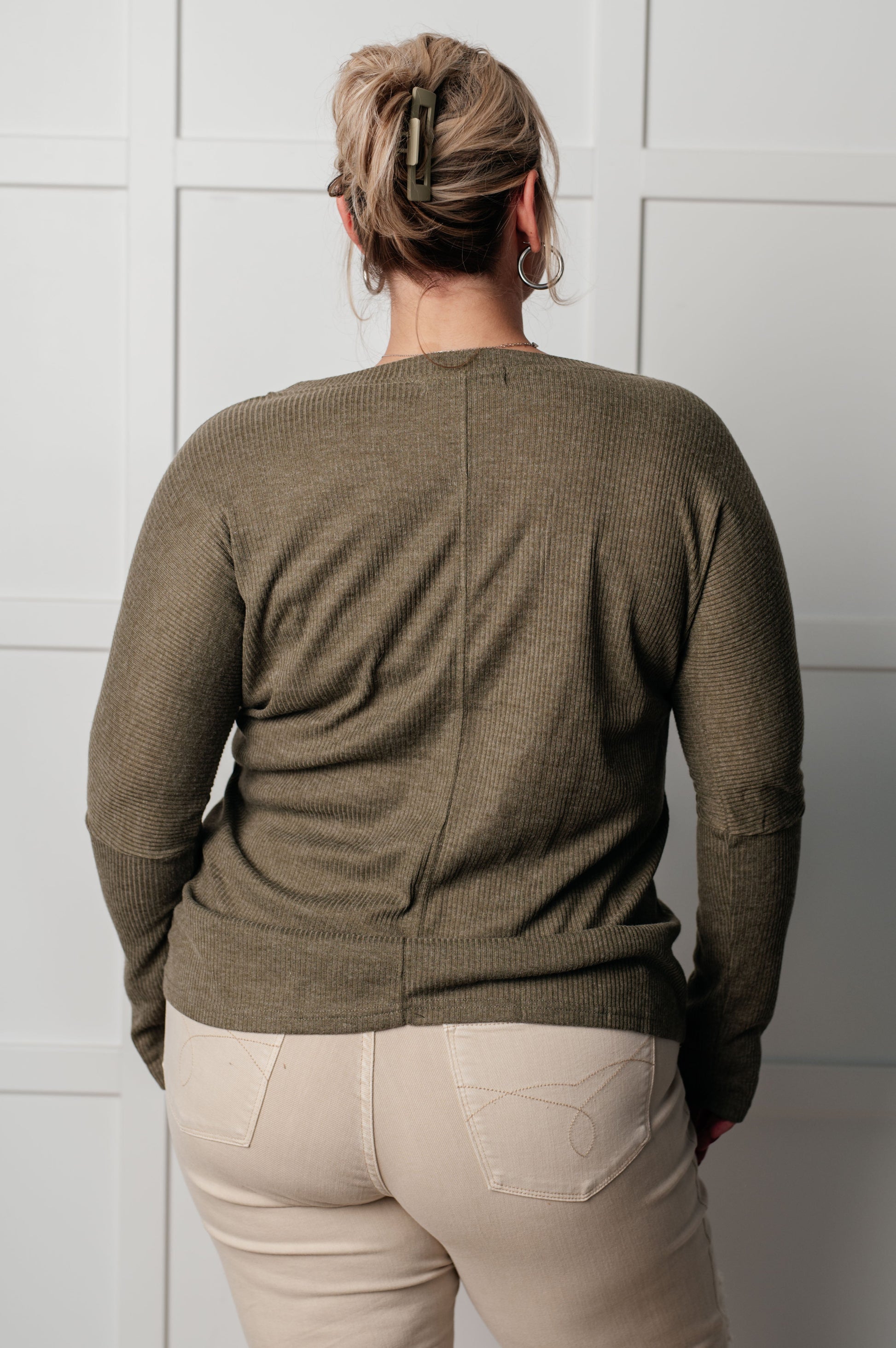 On a Roll Ribbed Knit V Neck Long Sleeve Top - Southern Divas Boutique