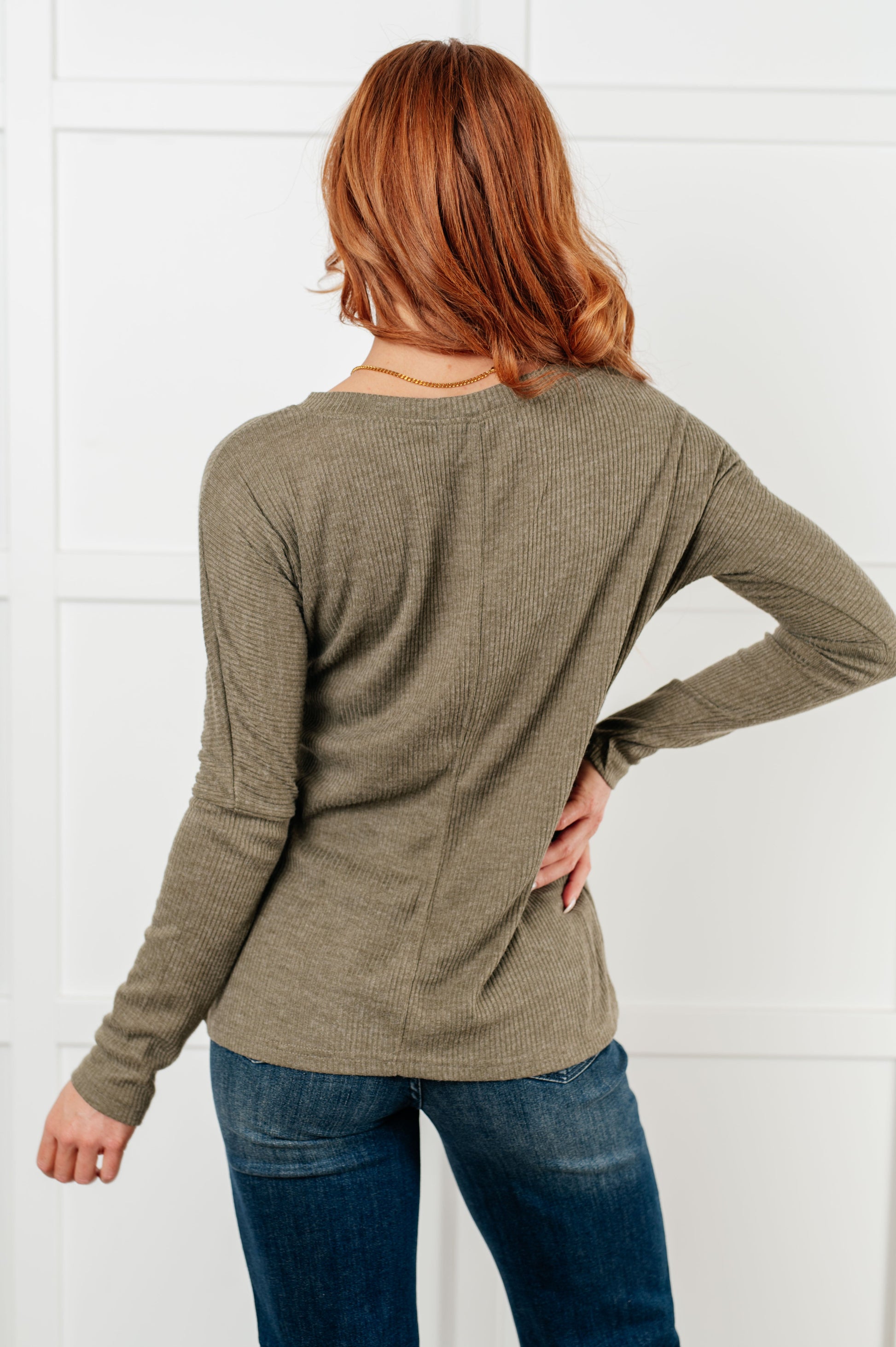 On a Roll Ribbed Knit V Neck Long Sleeve Top - Southern Divas Boutique