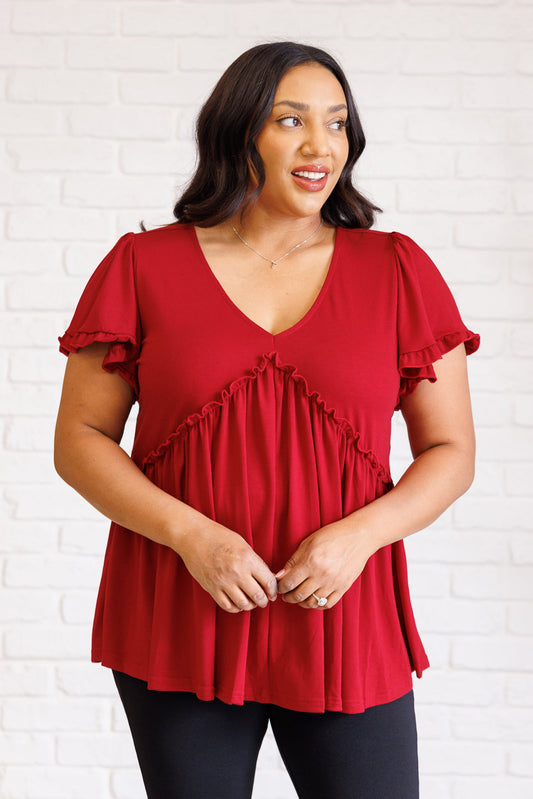 One Day Soon V-Neck Ruffle Detail Top - Southern Divas Boutique