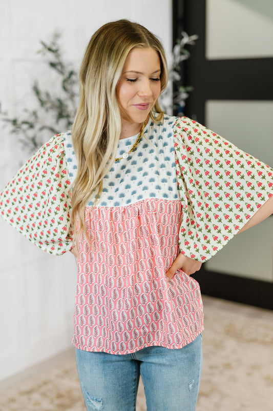 Outside Advantage Mixed Print Boho Blouse - Southern Divas Boutique