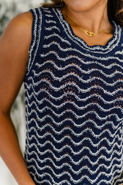 Own the Chill Wavy Striped Top in Navy - Southern Divas Boutique