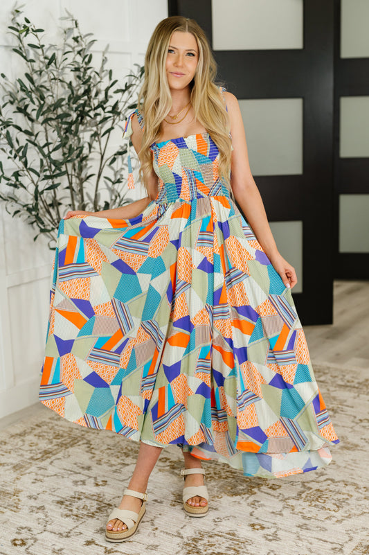 Paint Me Pretty Square Neck Dress in Lime, Blue and Tangerine - Southern Divas Boutique