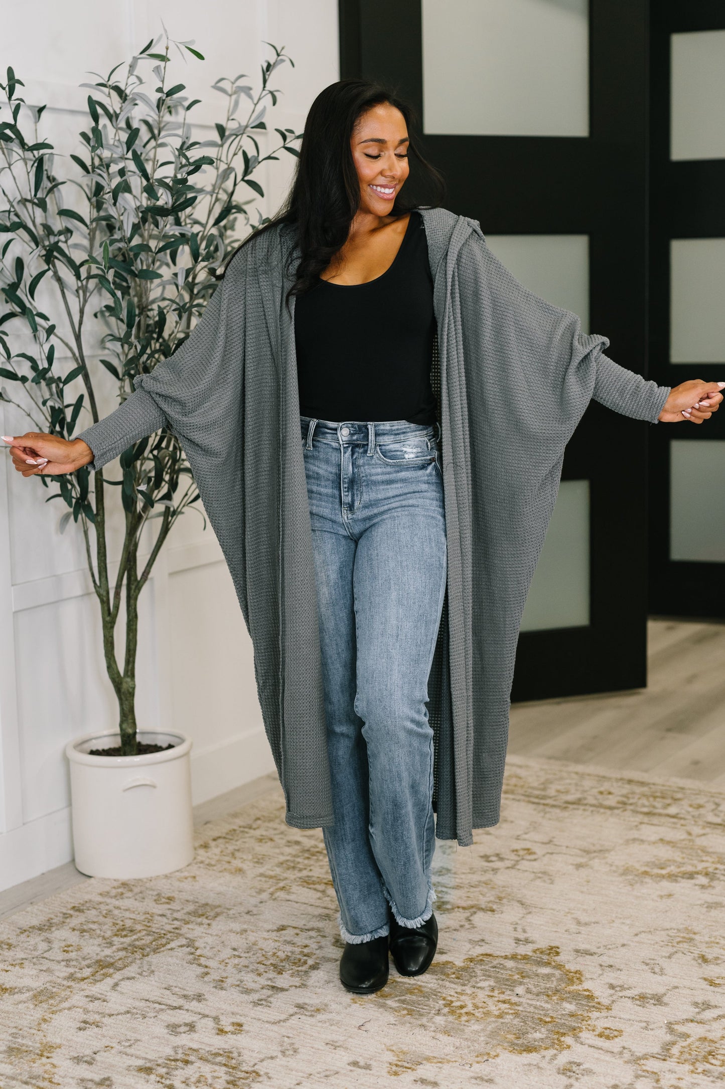 Pamper Travel Hooded Cardigan in Charcoal - Southern Divas Boutique