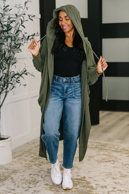 Pamper Travel Hooded Cardigan in Olive - Southern Divas Boutique