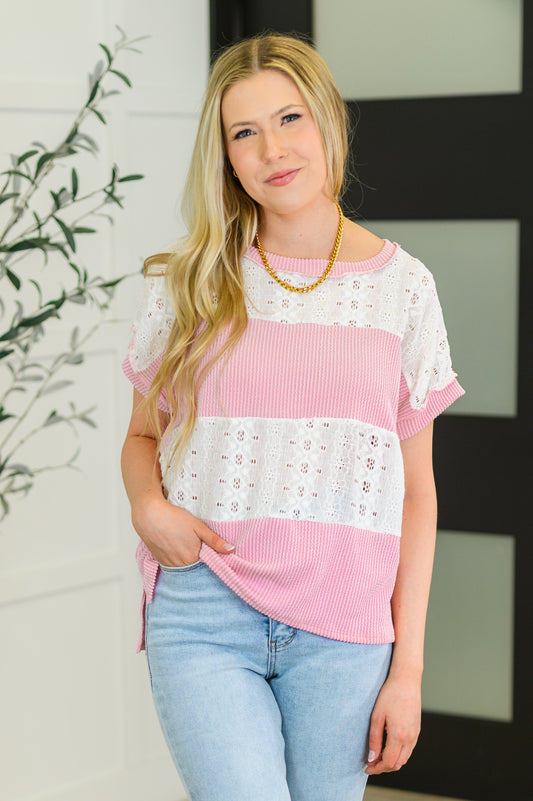 Parlour Picnic Color Block Knit Top in Pink - Southern Divas Boutique