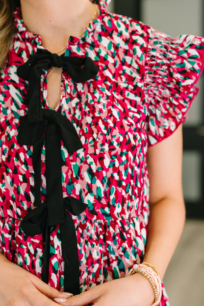 Pattern Pending Bow Detail Dress in Fuchsia and Black - Southern Divas Boutique
