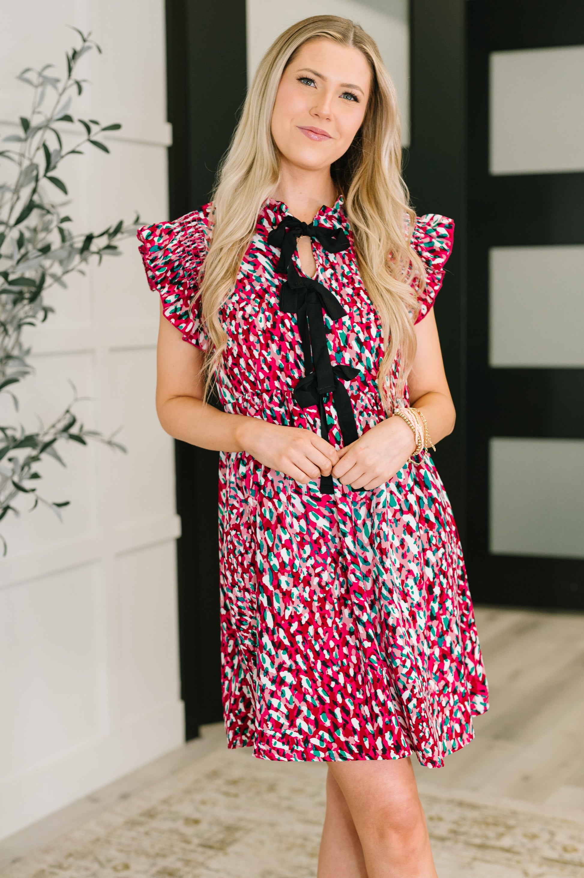 Pattern Pending Bow Detail Dress in Fuchsia and Black - Southern Divas Boutique