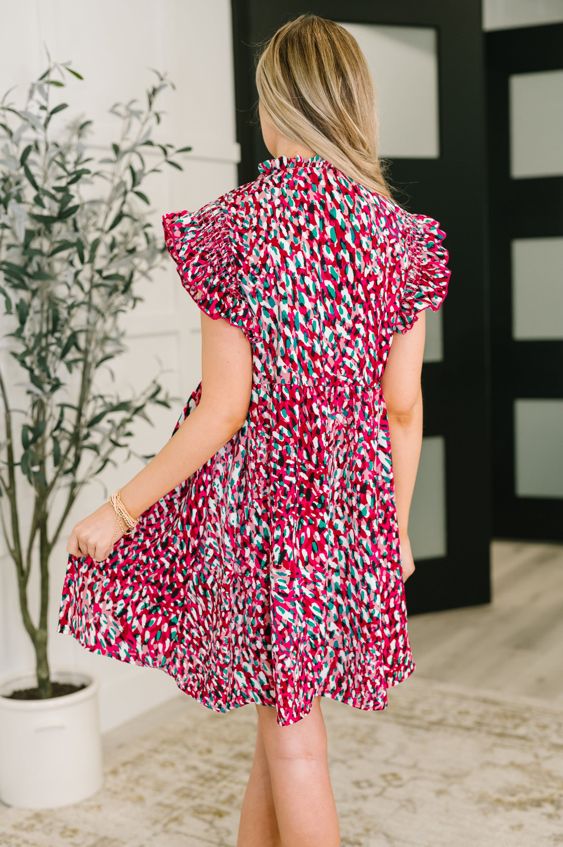Pattern Pending Bow Detail Dress in Fuchsia and Black - Southern Divas Boutique