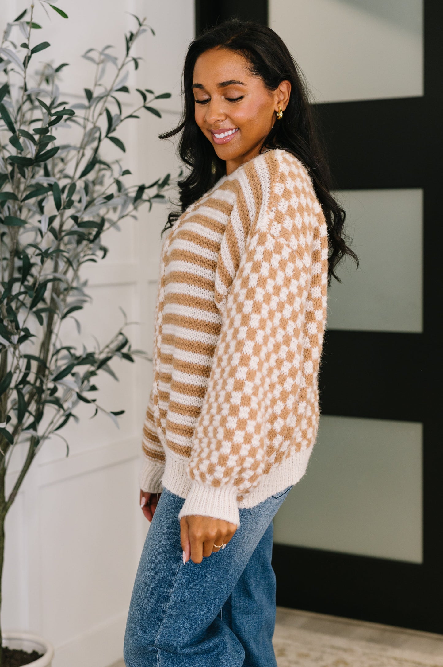 Pattern Play Oversized Pullover in Taupe - Southern Divas Boutique
