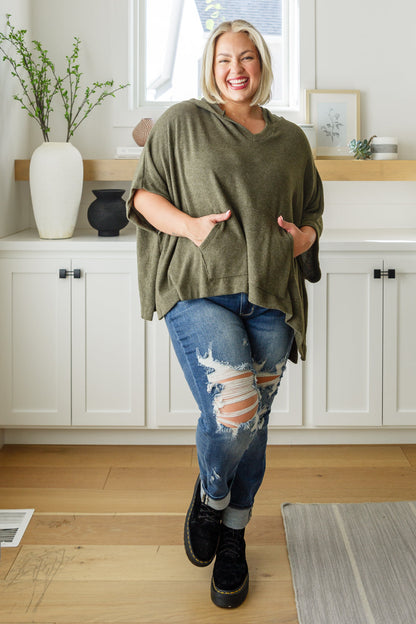Perfectly Poised Hooded Poncho in Olive - Southern Divas Boutique