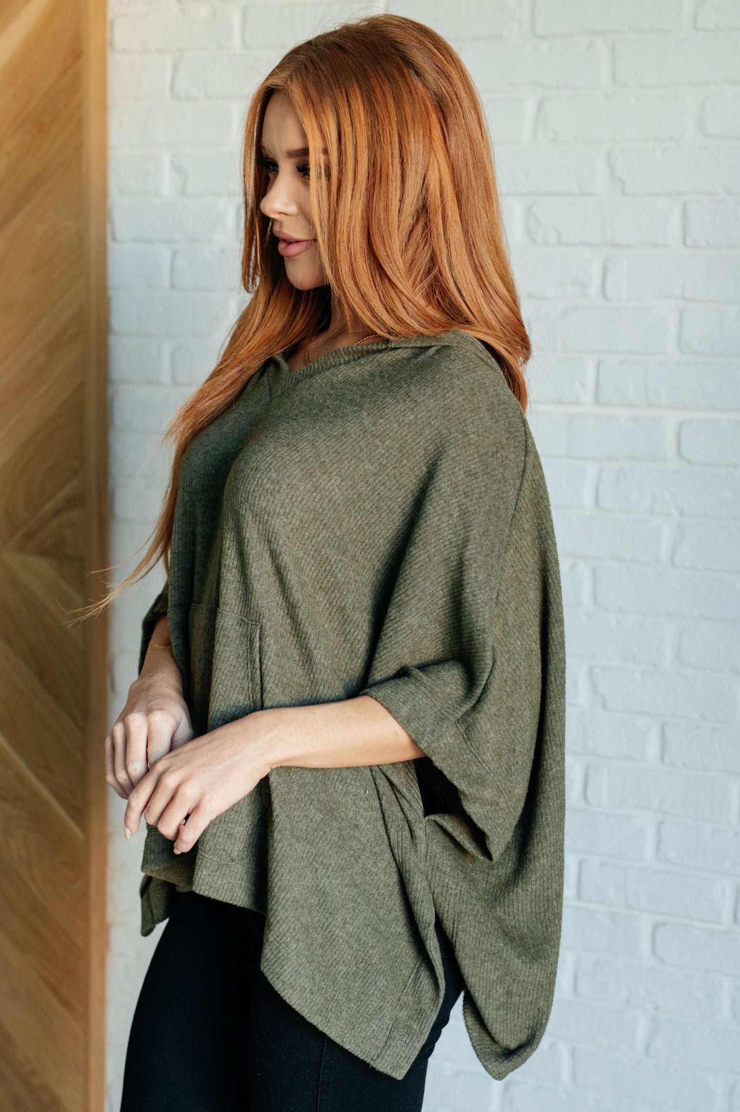Perfectly Poised Hooded Poncho in Olive - Southern Divas Boutique