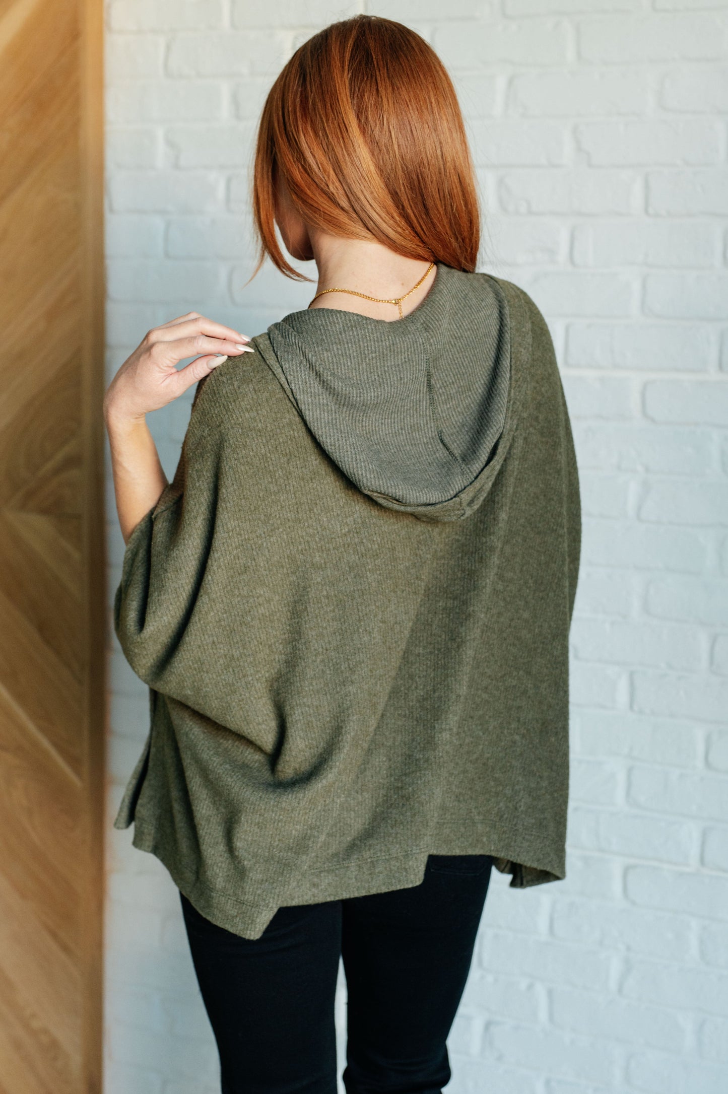 Perfectly Poised Hooded Poncho in Olive - Southern Divas Boutique