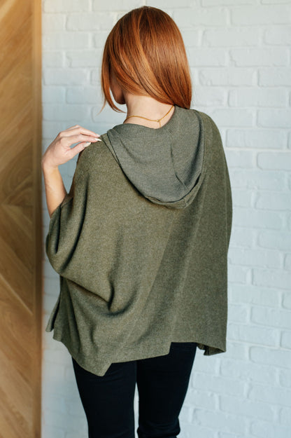 Perfectly Poised Hooded Poncho in Olive - Southern Divas Boutique