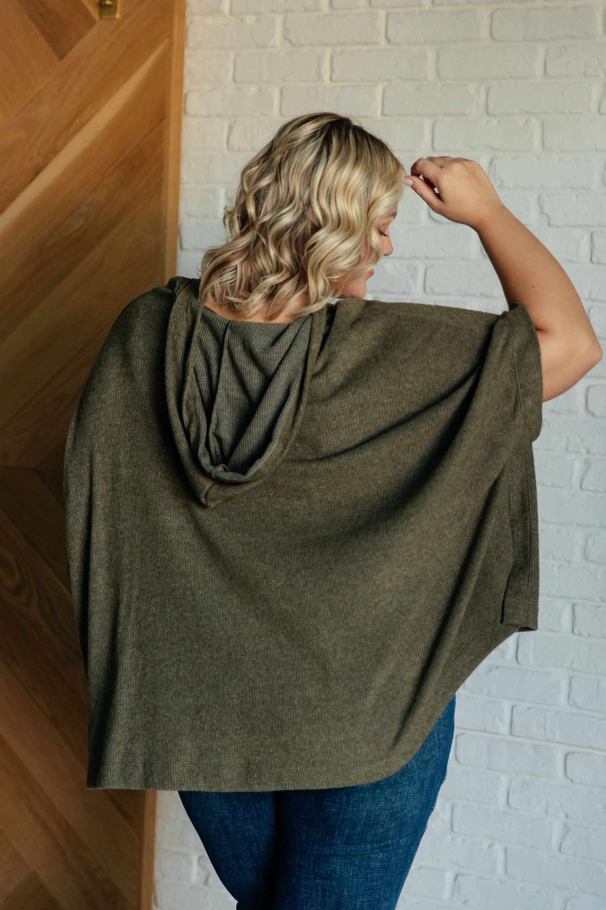 Perfectly Poised Hooded Poncho in Olive - Southern Divas Boutique