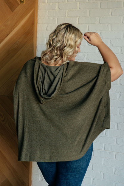 Perfectly Poised Hooded Poncho in Olive - Southern Divas Boutique