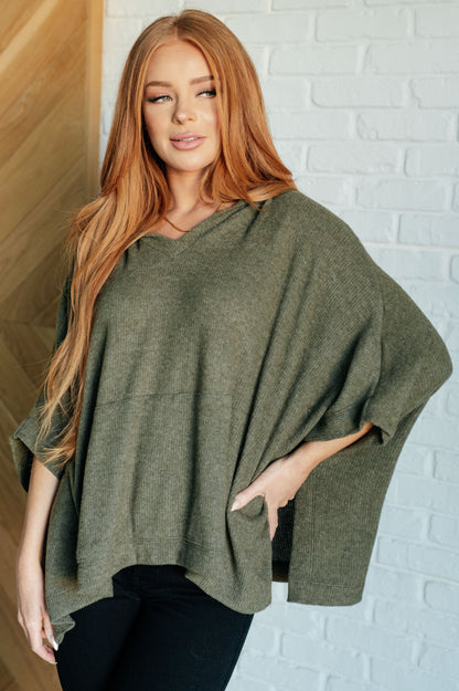 Perfectly Poised Hooded Poncho in Olive - Southern Divas Boutique