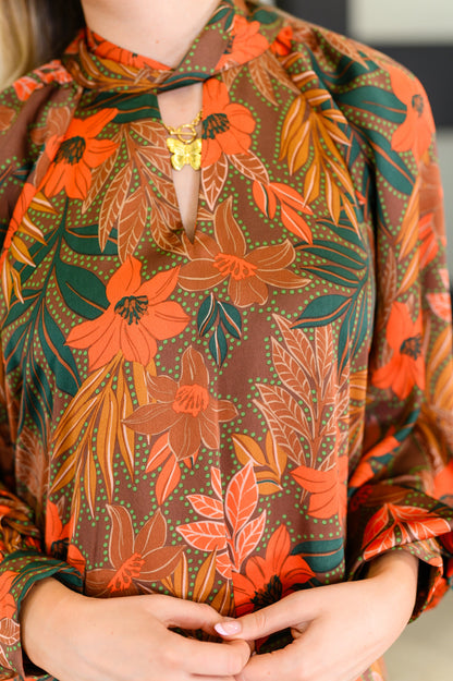 Petals After Dark Balloon Sleeve Dress - Southern Divas Boutique