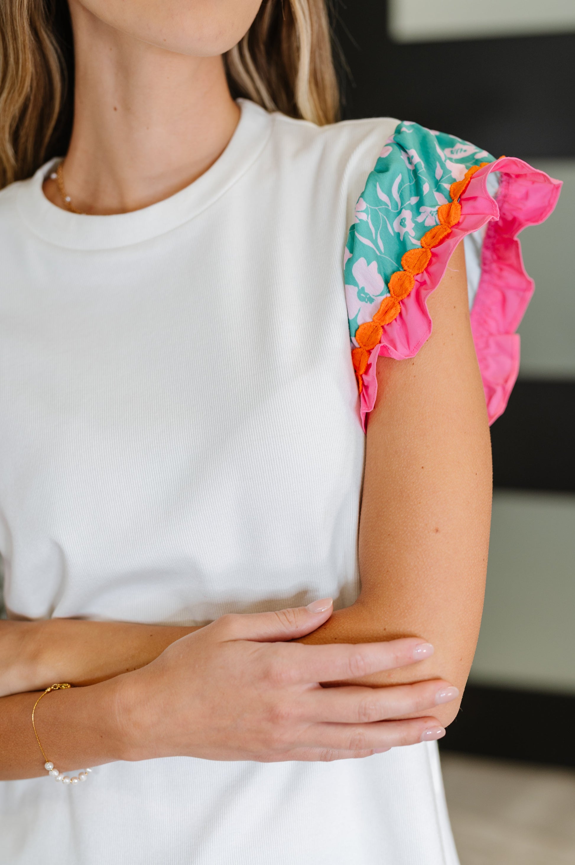 Petals & Poise Floral Flutter Sleeve Top in White - Southern Divas Boutique