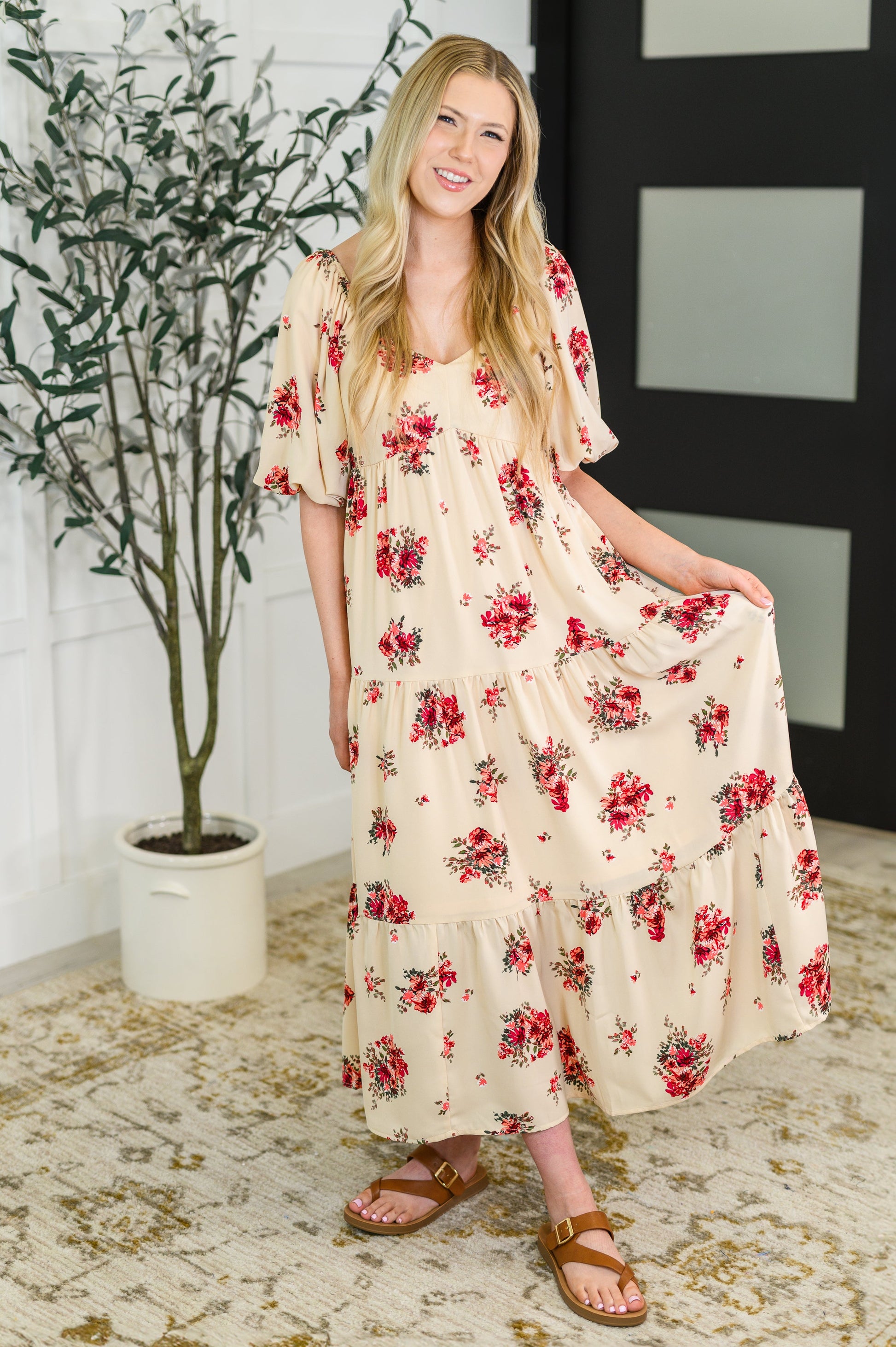 Petals & Postcards Balloon Sleeve Dress - Southern Divas Boutique