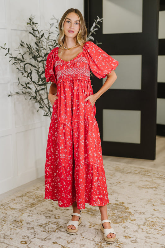 Petals & Promises V-Neck Dress in Red Multi - Southern Divas Boutique