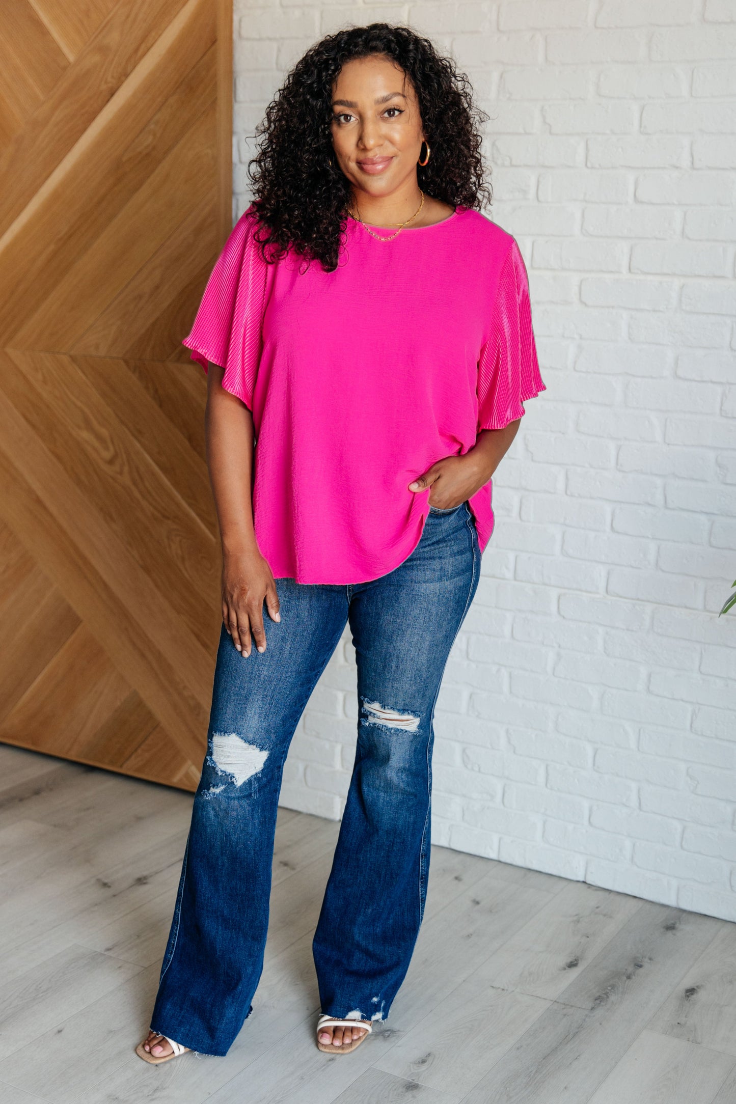 Pink and Perfect Ruffle Sleeve Top - Southern Divas Boutique
