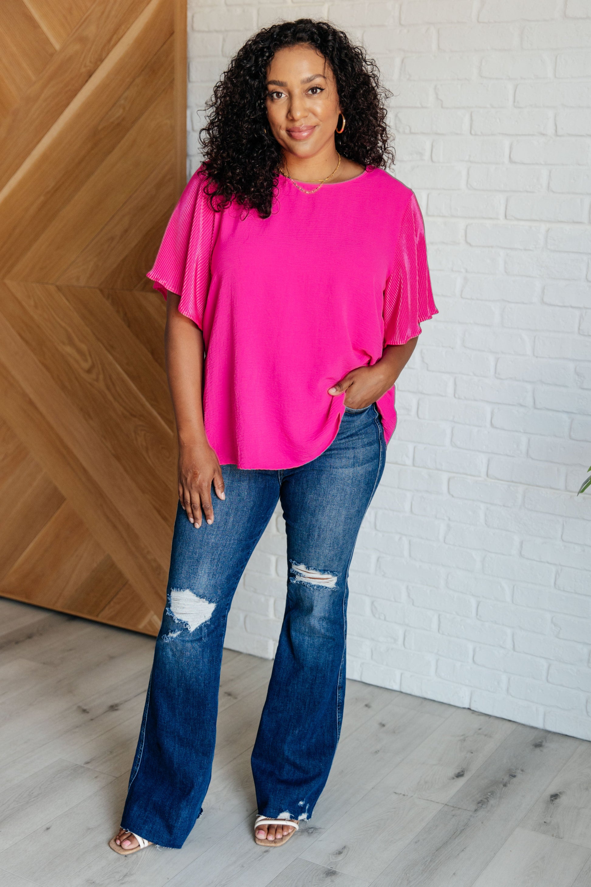 Pink and Perfect Ruffle Sleeve Top - Southern Divas Boutique