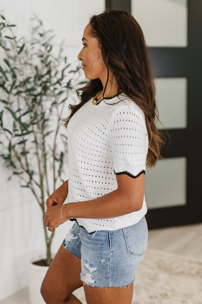Pinkies Up Knit Top in White - Southern Divas Boutique