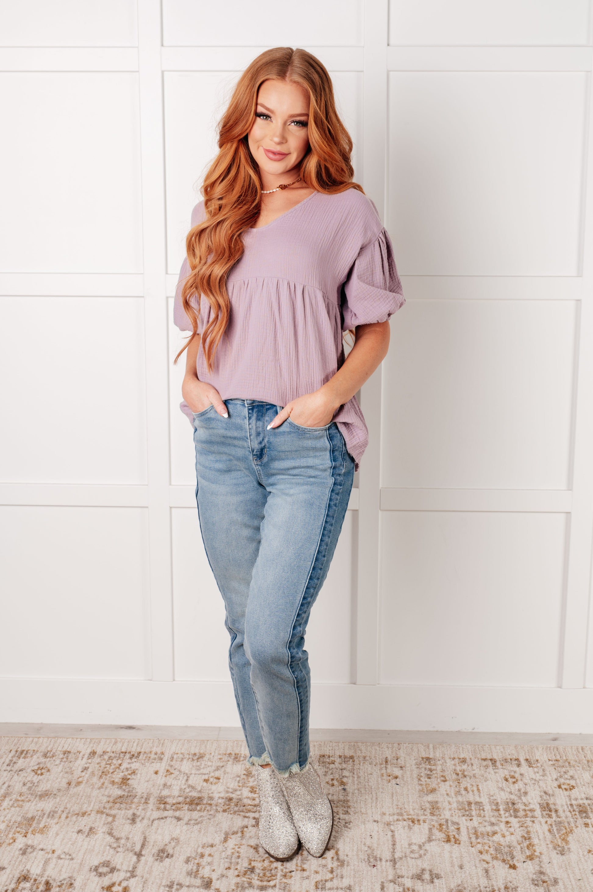 Pleasantly Perfect Bubble Sleeve Peasant Blouse - Southern Divas Boutique