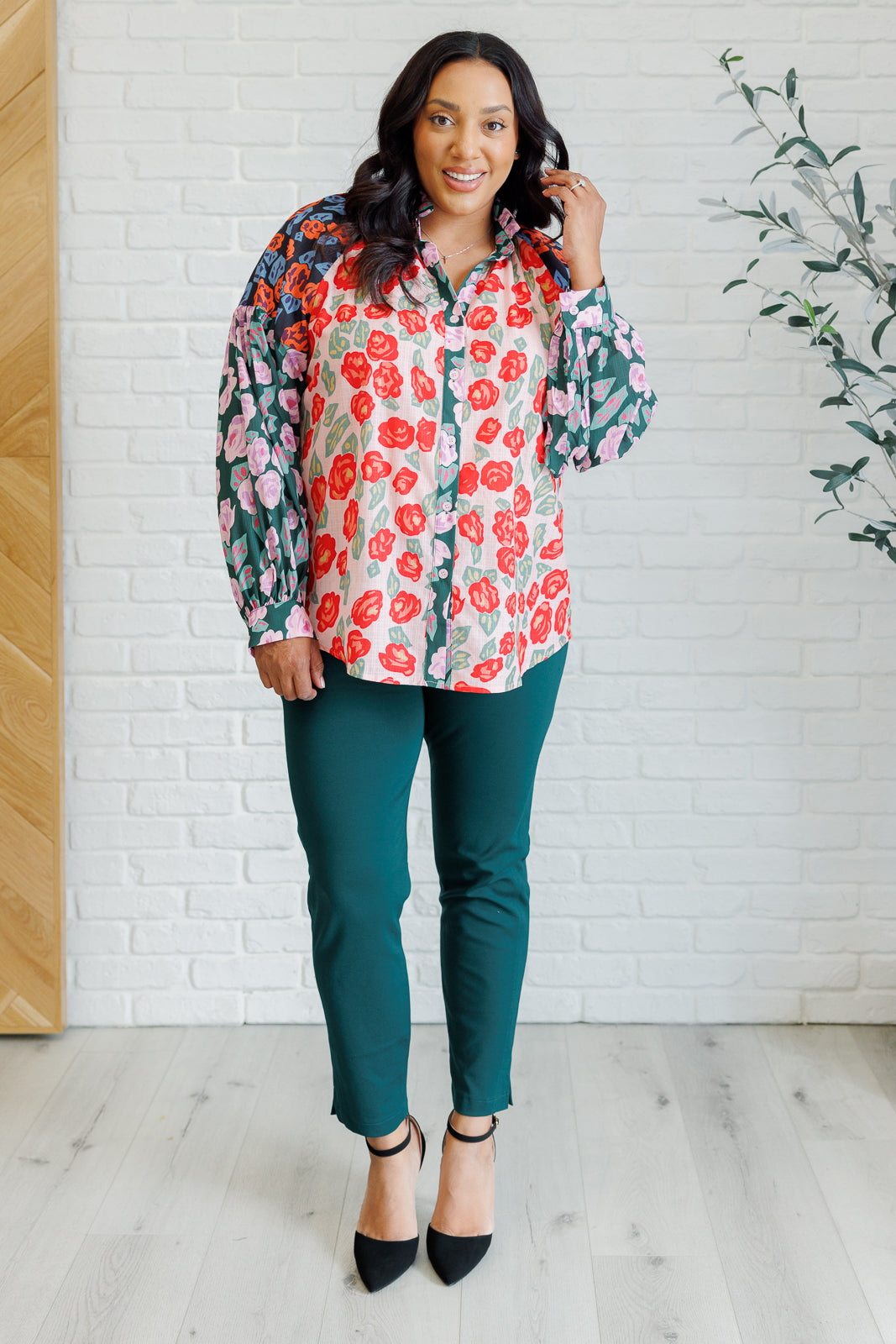 Presupposed Ideas Mixed Print Button Up Blouse - Southern Divas Boutique